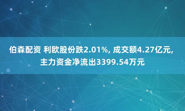 伯森配资 利欧股份跌2.01%, 成交额4.27亿元, 主力资金净流出3399.54万元