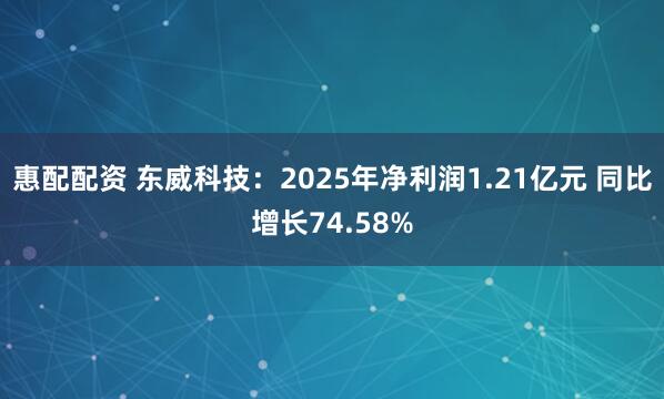 惠配配资 东威科技：2025年净利润1.21亿元 同比增长74.58%